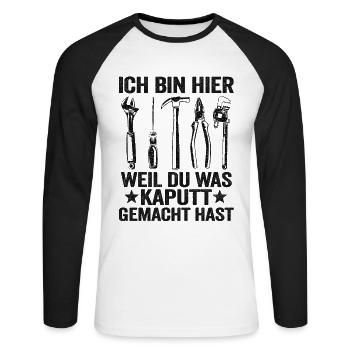 Handwerker Vatertag Geschenk Papa Heimwerker - Unisex Baseballshirt langarm - Weiß/Schwarz - Vorne - Nik (191cm)