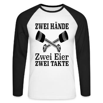 Zwei Hände Zwei Eier Zwei Takte Car Kolben Racecar - Unisex Baseballshirt langarm - Weiß/Schwarz - Vorne - Nik (191cm)
