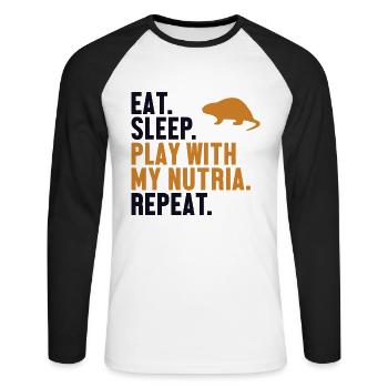 Eat Sleep Nutria Repeat Rodent Coypu Myocastor - Unisex Long Sleeve Baseball T-Shirt - white/black - Front - Nik (191cm)