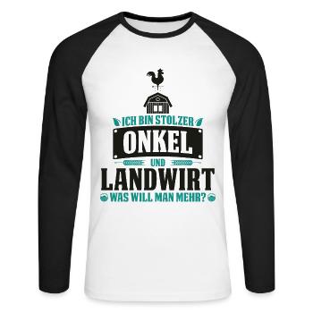 Onkel und Landwirt Bester Bauer der Welt Pate - Unisex Baseballshirt langarm - Weiß/Schwarz - Vorne - Nik (191cm)