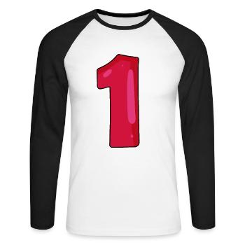 Nummer 1 - Unisex Baseballshirt langarm - Weiß/Schwarz - Vorne - Nik (191cm)