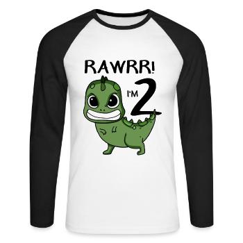 2e anniversaire - 2 ans - J’ai 2 ans - T-shirt baseball manches longues Homme - blanc/noir - Devant - Nik (191cm)
