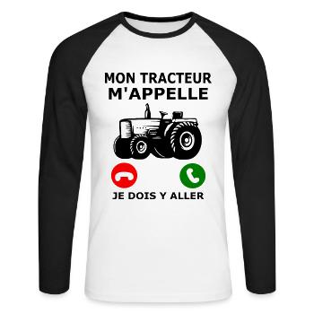 My tractor calls me I have to go Tractor - Unisex Long Sleeve Baseball T-Shirt - white/black - Front - Nik (191cm)