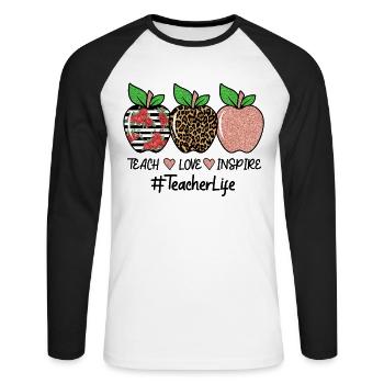 Teach Love Inspire Teacher Life - T-shirt baseball manches longues Homme - blanc/noir - Devant - Nik (191cm)