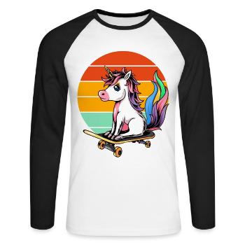 Unicorn Skateboard Retro - Unisex Long Sleeve Baseball T-Shirt - white/black - Front - Nik (191cm)