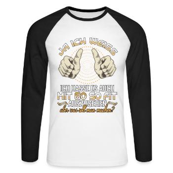 60. Geburtstag 60 Jahre Geburtstag Geschenkidee - Unisex Baseballshirt langarm - Weiß/Schwarz - Vorne - Nik (191cm)
