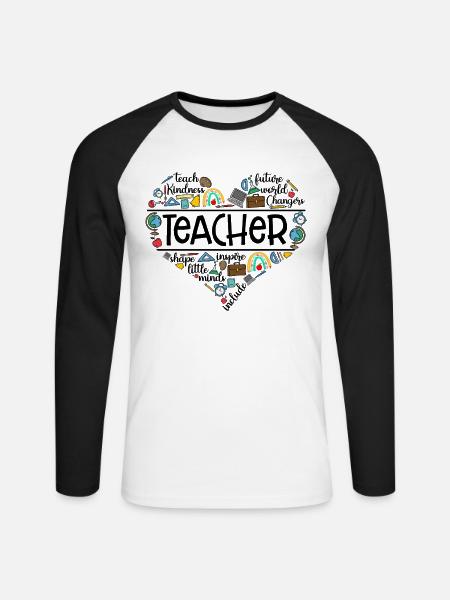 Teacher Heart Shape Teach Inspire Include - Långärmad basebolltröja herr - vit/svart