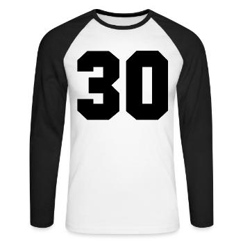 30 - Number 30 - Unisex Long Sleeve Baseball T-Shirt - white/black - Front - Nik (191cm)