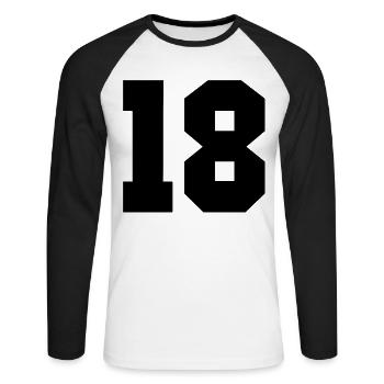 18 - Number 18 - Unisex Long Sleeve Baseball T-Shirt - white/black - Front - Nik (191cm)
