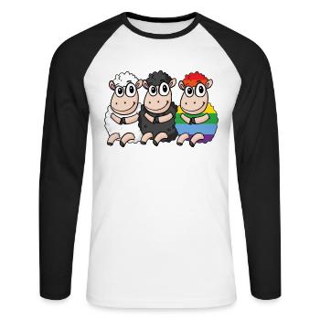 Schwarzes Schaf - Regenbogen Schaf - Unisex Baseballshirt langarm - Weiß/Schwarz - Vorne - Nik (191cm)