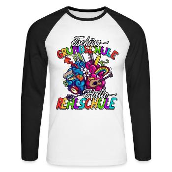 Tschüss Grundschule Hallo Realschule Geschenkidee - Unisex Baseballshirt langarm - Weiß/Schwarz - Vorne - Nik (191cm)