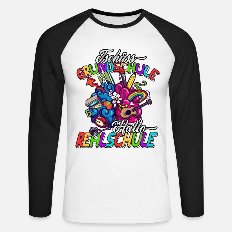 Tschüss Grundschule Hallo Realschule Geschenkidee - Unisex Baseballshirt langarm - Weiß/Schwarz