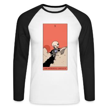 Morgenmuffel Tarotkarte Okkulte Geschenkidee - Unisex Baseballshirt langarm - Weiß/Schwarz - Vorne - Nik (191cm)