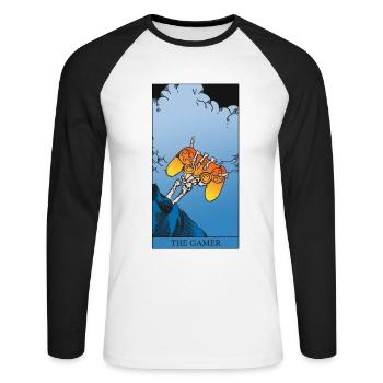 Gamer Tarotkarte cooles Gaming Gothic Design - Unisex Baseballshirt langarm - Weiß/Schwarz - Vorne - Nik (191cm)