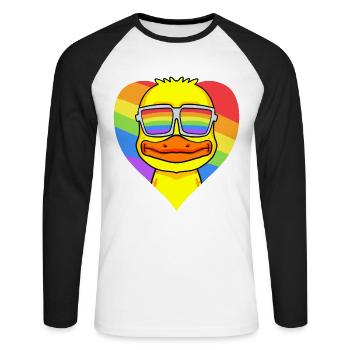 LGBT Herz mit Ente Regenbogen - Unisex Baseballshirt langarm - Weiß/Schwarz - Vorne - Nik (191cm)