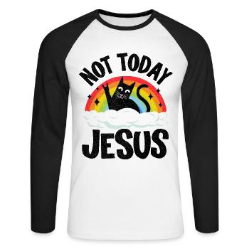 Not Today Jesus Funny Heavy Metal - Unisex Long Sleeve Baseball T-Shirt - white/black - Front - Nik (191cm)