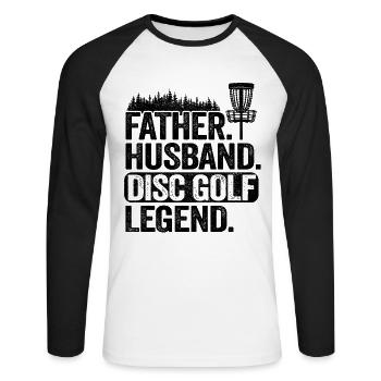 Vater Ehemann Disc Golf Legende Geschenk Vatertag - Unisex Baseballshirt langarm - Weiß/Schwarz - Vorne - Nik (191cm)