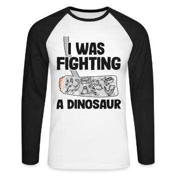 Broken Arm Get Well Soon I Was Fighting A Dinosaur - Unisex Long Sleeve Baseball T-Shirt - white/black - Front - Nik (191cm)