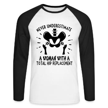 Hip Replacement Hip Surgery Post-OP Gift idea - Unisex Long Sleeve Baseball T-Shirt - white/black - Front - Nik (191cm)