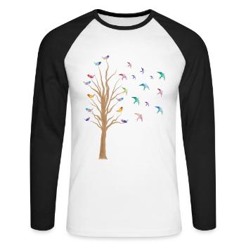 Vogel BaumVögel Beobachten Vogelschwarm Geschenk - Unisex Baseballshirt langarm - Weiß/Schwarz - Vorne - Nik (191cm)