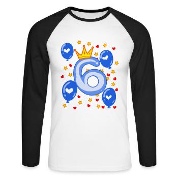 6ème anniversaire jeunes ballons de couronne étoiles - T-shirt baseball manches longues Homme - blanc/noir - Devant - Nik (191cm)