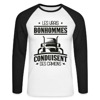 Routier Camionneur Conducteur Camion Humour Cadeau - Unisex Baseballshirt langarm - Weiß/Schwarz - Vorne - Nik (191cm)