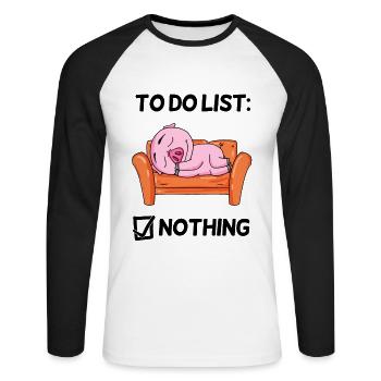 To do list Nothing Pig Relax Lazy funny - Unisex Long Sleeve Baseball T-Shirt - white/black - Front - Nik (191cm)