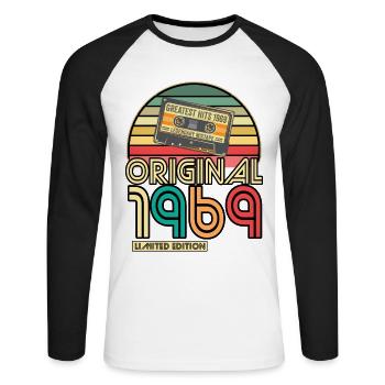 Anniversaire 1969 Vintage 1969 né année 196 - T-shirt baseball manches longues Homme - blanc/noir - Devant - Nik (191cm)