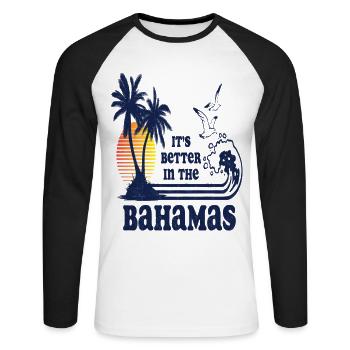 It's Better in the Bahamas Vintage 80s 70s T-Shirt - Unisex Long Sleeve Baseball T-Shirt - white/black - Front - Nik (191cm)