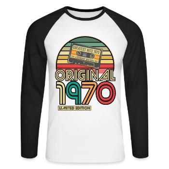 Cassette Tape Retro Vintage 1970 born Year 1970 - Unisex Long Sleeve Baseball T-Shirt - white/black - Front - Nik (191cm)