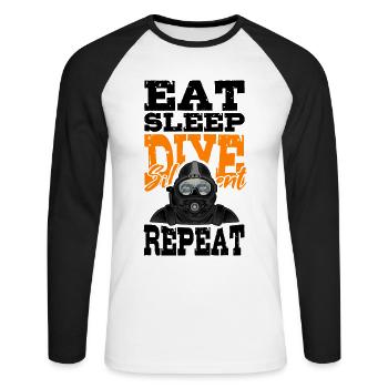 Eat Sleep Dive Silent Rebreather Tauchen Tec Diver - Unisex Long Sleeve Baseball T-Shirt - white/black - Front - Nik (191cm)