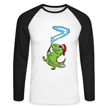 7th Birthday Dinosaur Fire Brigade Gift - Unisex Long Sleeve Baseball T-Shirt - white/black - Front - Nik (191cm)
