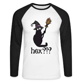 Hex Witch Cat Halloween - Unisex Long Sleeve Baseball T-Shirt - white/black - Front - Nik (191cm)