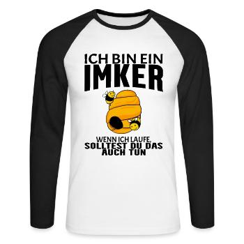 Bienen Imker Biene - Unisex Baseballshirt langarm - Weiß/Schwarz - Vorne - Nik (191cm)