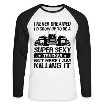 Sexy Trucker Lastwagen LKW-Fahrer LKW Fernfahrer - Unisex Baseballshirt langarm - Weiß/Schwarz - Vorne - Nik (191cm)