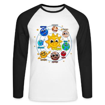 Astronaut Galaxie Planeten Universum Sonnensystem - Unisex Baseballshirt langarm - Weiß/Schwarz - Vorne - Nik (191cm)