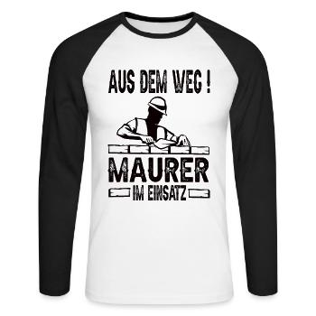 Aus dem Weg Maurer Im Einsatz - Unisex Baseballshirt langarm - Weiß/Schwarz - Vorne - Nik (191cm)