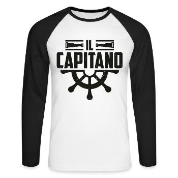 Il capitano dell_ancora nave barca a vela regalo - Unisex Baseballshirt langarm - Weiß/Schwarz - Vorne - Nik (191cm)