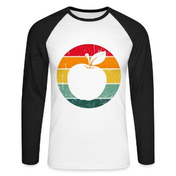 Vintage Retro Apfel Obst Apfelbaum Geschenkidee - Unisex Baseballshirt langarm - Weiß/Schwarz - Vorne - Nik (191cm)