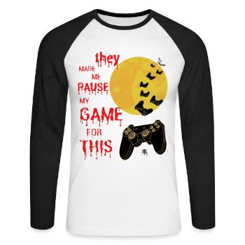 Gamers Halloween bats and game controller - Unisex Long Sleeve Baseball T-Shirt - white/black - Front - Nik (191cm)