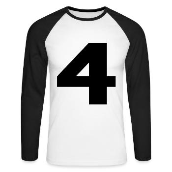 Number 4 in black - Unisex Long Sleeve Baseball T-Shirt - white/black - Front - Nik (191cm)