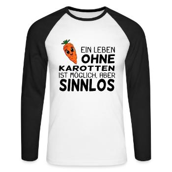 Vegan Karotte Karotten Möhre Möhren - Unisex Baseballshirt langarm - Weiß/Schwarz - Vorne - Nik (191cm)