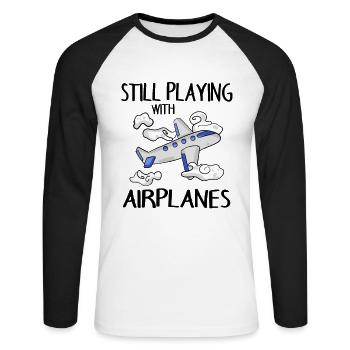 Flugzeug - Unisex Baseballshirt langarm - Weiß/Schwarz - Vorne - Nik (191cm)