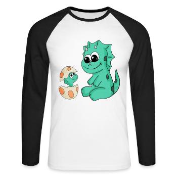 Dinosaurs with Baby Dinosaurs - Unisex Long Sleeve Baseball T-Shirt - white/black - Front - Nik (191cm)