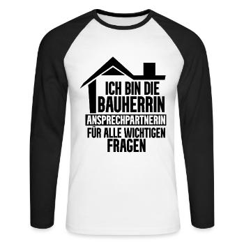Bauherrin Hausbau - Unisex Baseballshirt langarm - Weiß/Schwarz - Vorne - Nik (191cm)