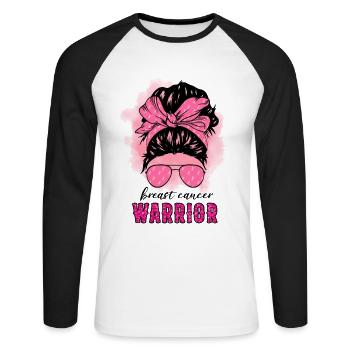 Breast Cancer Warrior Messy Bun - Unisex Baseballshirt langarm - Weiß/Schwarz - Vorne - Nik (191cm)