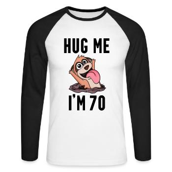 70 ans - 70 ans - Câlin - T-shirt baseball manches longues Homme - blanc/noir - Devant - Nik (191cm)