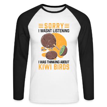 Kiwi bird distracted snipe bouquet New Zealand - Unisex Long Sleeve Baseball T-Shirt - white/black - Front - Nik (191cm)