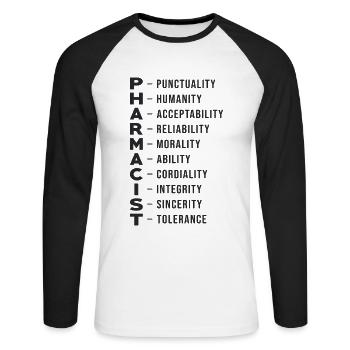Pharmacies technicien pharmacie pharmacie cadeau - T-shirt baseball manches longues Homme - blanc/noir - Devant - Nik (191cm)