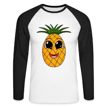 Ananas - Unisex Baseballshirt langarm - Weiß/Schwarz - Vorne - Nik (191cm)